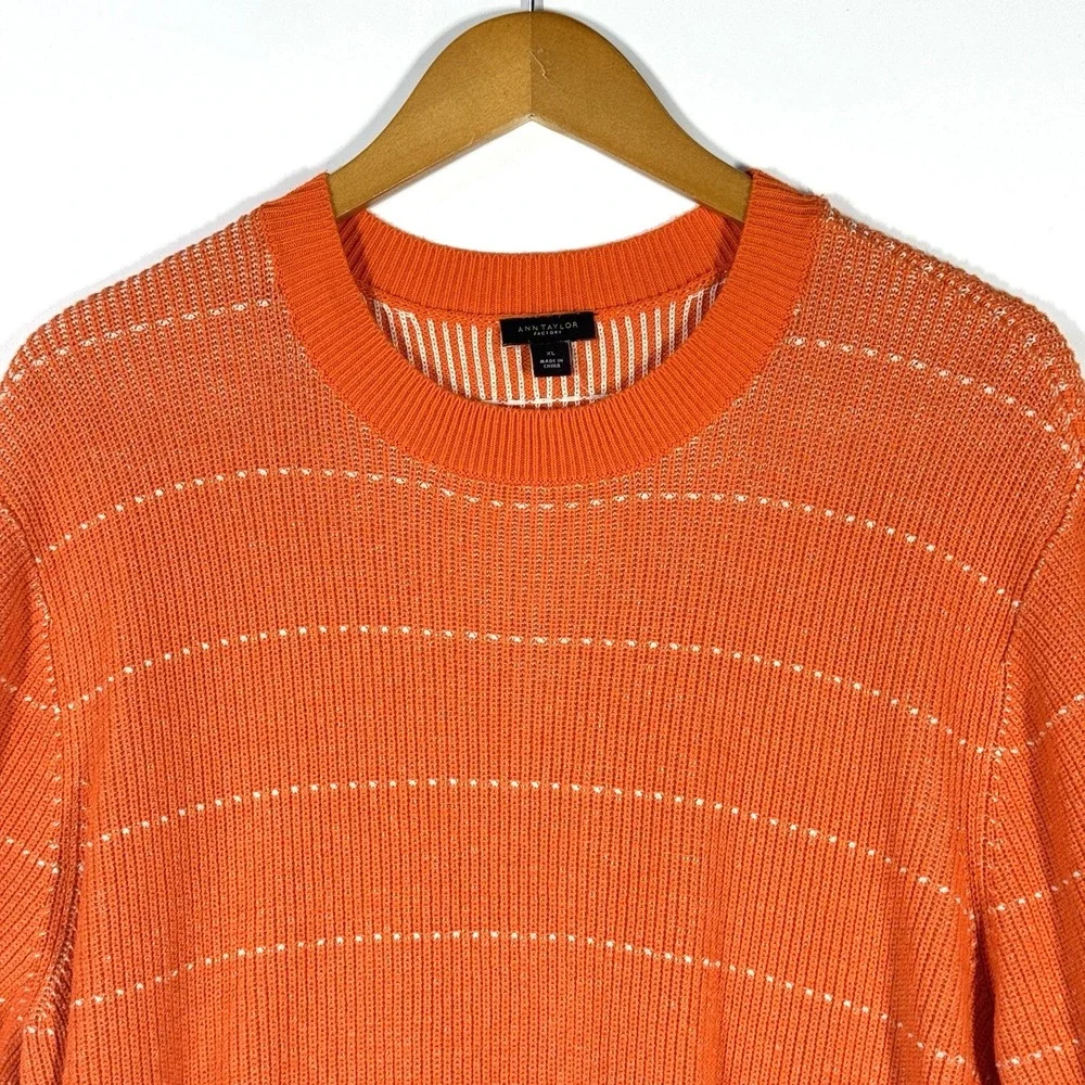 Ann Taylor Factory Sweater Womens XL Orange Knit Short Sleeve Cozy Spring - Picture 2 of 9